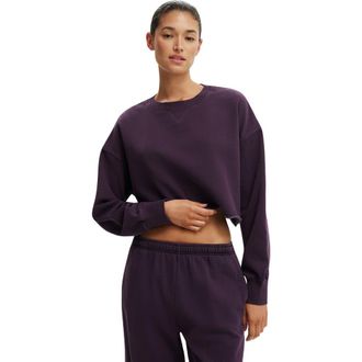 Cotton On Womens Cropped Fleece Sweatshirt in Washed Dark Mulberry at Nordstrom, Size Xx-Small