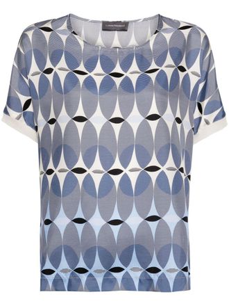 Lorena Antoniazzi geometric-print silk T-shirt - Blue