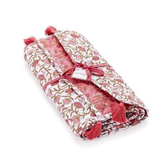 Two's Company Womens Quilted Double-Sided Reversible Table Runner With Tassels In Blush
