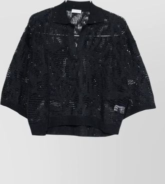 Brunello Cucinelli linen blend v-neck short-sleeve polo shirt