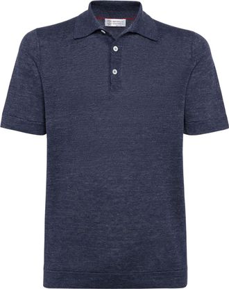 Brunello Cucinelli ribbed-collar slub-texture polo shirt - men - Linen/Flax/Cotton - 52 - Blue