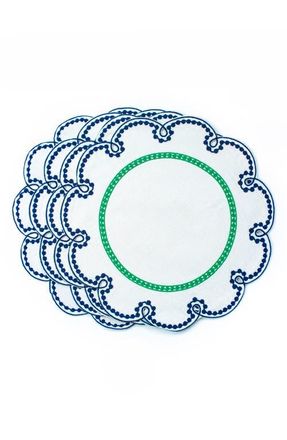 Misette Fête Collection 4-Pack Linen Placemats in Blue/Green at Nordstrom