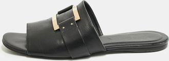 Roger Vivier Black Leather Buckle Flat Slides