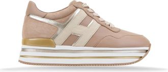 Hogan Sneakers, female, Pink, 1 1/2 UK, Leather Lace-Up Trainers with Suede Inserts