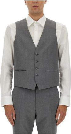 HUGO BOSS Slim-fit Waistcoat - Heren - Gillet - Grijs - L - Katoen - Kostuums