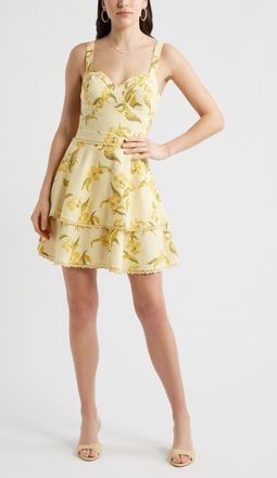 Chelsea28 Lace Detail Floral Tiered Minidress in Yellow Poppy Play at Nordstrom, Size Xx-Small