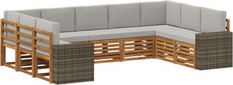 vidaXL Conjunto De Sof&aacute;s De Exterior 9 Uds. Natural Y Gris Claro Vidaxl