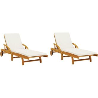 vidaXL Vidaxl - Sun Loungers 2 pcs with Cushions 200x68x83 cm Solid Wood Acacia