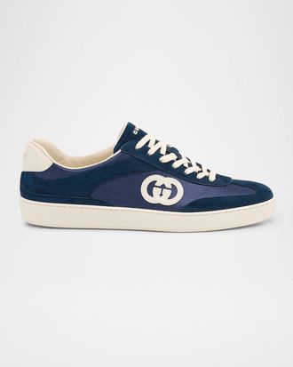Gucci Men & apos;s G75 Canvas and Suede T-Toe Low-Top Sneakers