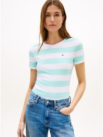 Tommy Hilfiger Womens Rugby Stripe Crewneck T-Shirt - Blue - XXL