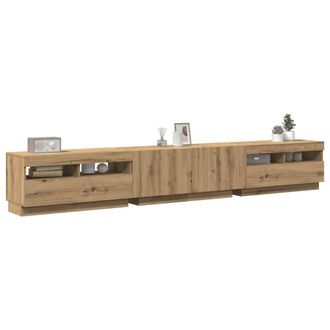 Berkfield Home TV Cabinet with LED Lights Artisan Oak 260x35x40 cm Engineered Wood in Brown | Size: 260 x 35 x 40 cm