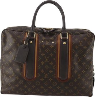 Louis Vuitton Bequia Porte Document Geant Monogram Canvas With Leather Brown Canvas Briefcase Bag (Pre-Owned)
