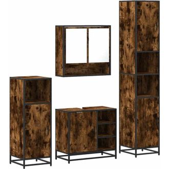 vidaXL Set De Muebles Ba&ntilde;o 4 Pzas Madera Contrachapada Roble Ahumado Vidaxl
