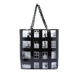 Chanel Pre-owned Tote Bags, female, Black, Size: ONE SIZE Pre-owned Printed Vinyl Tote Bag