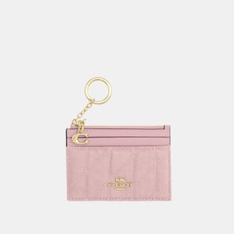 Coach Womens Mini Skinny Id Case In Loved Denim With Quilting And Charm - Pink - One Size