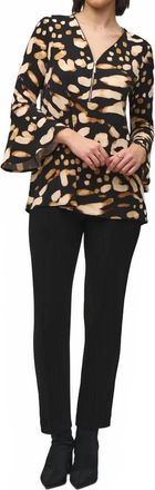 Joseph Ribkoff Casual Animal Print V-Neck Top In Black Multi