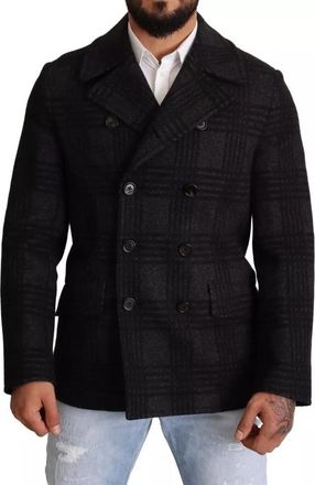 Dolce & Gabbana Black Trench Coat Check Wool Mens Jacket