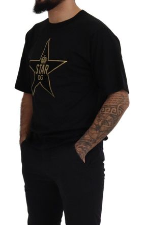 Dolce & Gabbana Mens Black Gold Star Crown Dg Cotton Crewneck T-Shirt