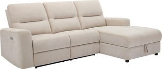 Vente-Unique Sof&aacute; rinconera derecha el&eacute;ctrico con compartimento de almacenamiento de tela beige BURIOCA