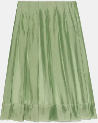 Kate Spade New York Womens Crinkled Organza Pleated Skirt in Green, Size 30 | Organza