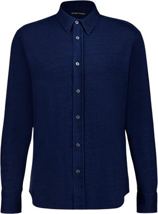 Tom Ford Katoenen Indigo Shirt - Heren - Casual Overhemden - Blauw - 2XL - Katoen - Overhemden
