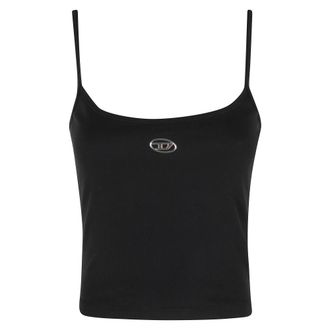 Diesel Sleeveless Tops, female, Black, Size: XS Ribbed Top with Metallic Oval D