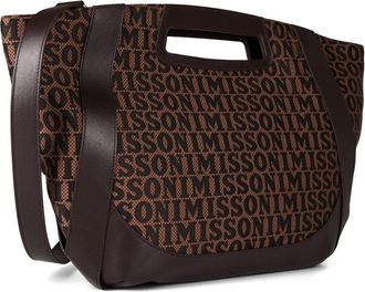 Missoni Womens Logo Jacquard Tote Brown Wool Leather