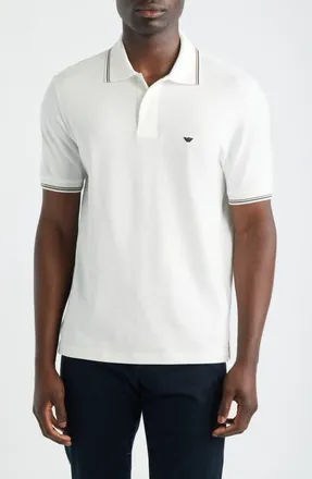 Emporio Armani Tipped Cotton Polo Shirt in Solid White at Nordstrom, Size Xxx-Large