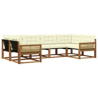 vidaXL Conjunto De Sof&aacute;s De Exterior Con Coj&iacute;n 6 Pcs Natural Y Crema Vidaxl