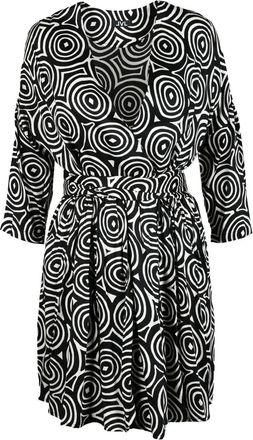 Lvl Level Vibes Level Black/White Patterned Cinched Waist Viscose Mini Dress