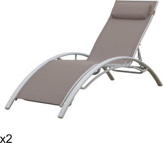 Happy Garden Lote de 2 tumbonas en textileno topo y estructura blanca