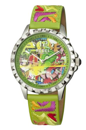 Rebel Rockers WoMens Dumbo Lime Green Dial Leather Watch - One Size