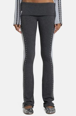 Jaded London Foldover Studded Leggings in Grey at Nordstrom, Size X-Large