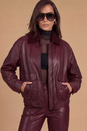 D'Arienzo Bomber oversize in pelle bordeaux con colletto in montone staccabile DArienzo, Seleziona Taglia L-XL, Colore Vinaccio
