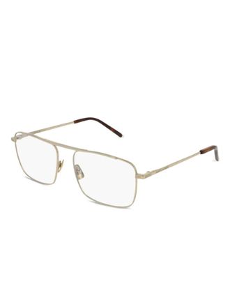 Saint Laurent Eyewear rectangle-frame glasses - unisex - Metal - One Size - Brown