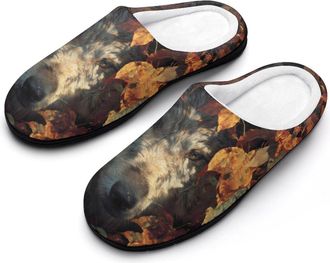 Generic Wolf Camouflaged In Autumn Leaves Slippers Men Winter Warm Cotton Anti-Slip Indoor Slip-Ons House Shoes