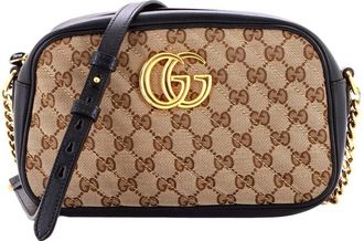 Gucci Gg Marmont Shoulder Bag Diagonal Quilted Gg Canvas With Leather Small (Authentic Pre-Loved)