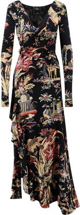 Etro Stretch Viscose Lange Jurk Met Print - Dames - Wikkelkleedje - Zwart - S - Kleedjes