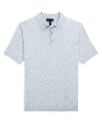 Scott Barber Mens Fine Gauge Boucl&eacute; Knit Polo Shirt In Silver