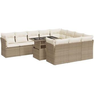 vidaXL Set De Sof&aacute;s De Jard&iacute;n 11pzas Con Cojines Rat&aacute;n Sint&eacute;tico Beige Vidaxl