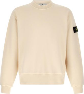 Stone Island Off White Solid Crew Neck Sweatshirt