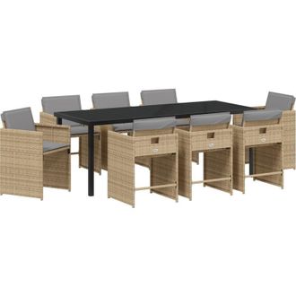 vidaXL Conjunto De Comedor De Jard&iacute;n 9 Pcs Beige Rat&aacute;n Sint&eacute;tico Vidaxl