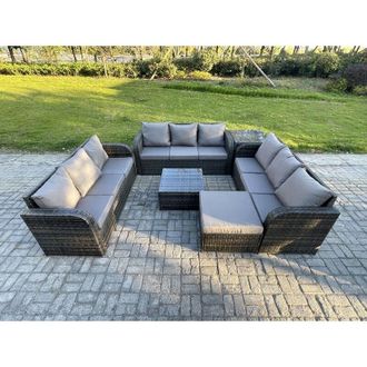 Fimous Fimous Patio Garden Furniture Sets Wicker 10 Seater Outdoor Rattan Furniture Sofa Sets with Square Coffee Table Big Footstool Side Table
