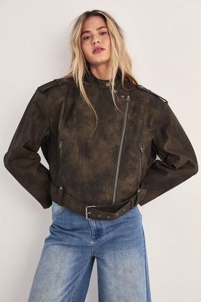 NASTY GAL Cropped Biker Jacket in Olive at Nordstrom, Size 10