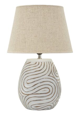 Mauro Ferretti L&aacute;mpara de mesa de resina beige con pantalla de tela &oslash; 35&times;55