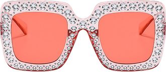 Generic Womens Rhinestone Sunglasses - UV Protection Sunglasses | Oversized Square Frame Bling Sun Glasses,Fashion Summer Shades, Durable AC Lens, PC Frame, L