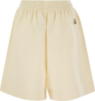 Moncler Womens Cotton Shorts With Logo Patch - Nude - Size Medium