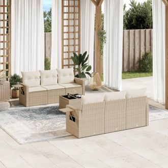 vidaXL Vidaxl - Set Sof&aacute;s De Jard&iacute;n 7 Piezas Y Cojines Rat&aacute;n Sint&eacute;tico Beige