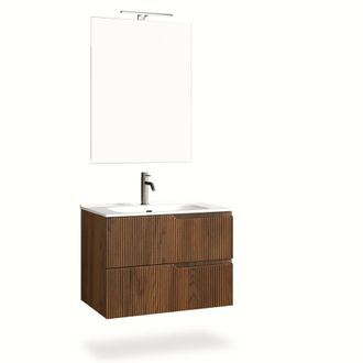 Aquadesign Mueble de ba&ntilde;o de 4 piezas en mdf roble oscuro