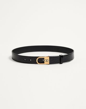 Valentino Garavani Cintura VLogo Signature In Coccodrillo 30 Mm Con Dettaglio Logo Smaltato Uomo NERO 090